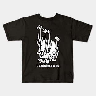 Skull with flowers 1 Corinthians 15:55 Kids T-Shirt